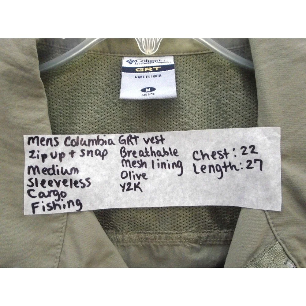 Columbia GRT Men's M Fishing Vest Cargo Utility Nylon Gorpcore Y2K Olive Green